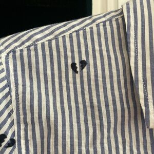 RAILS blue and White Striped button down with broken heart embroidery S